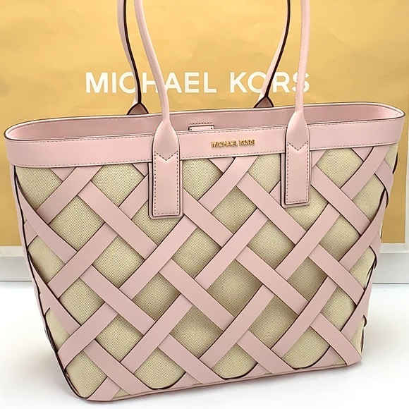 MICHAEL KORS SIENNA Large Tote Shoulder BAG In POWDER BLUSH Leather Canvas - Picture 1 of 16